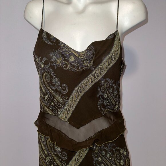Vtg Y2k Lapis Brown Paisley Slip Dress Rayon Slinky Maxi Fairycore Size Large - Picture 2 of 6